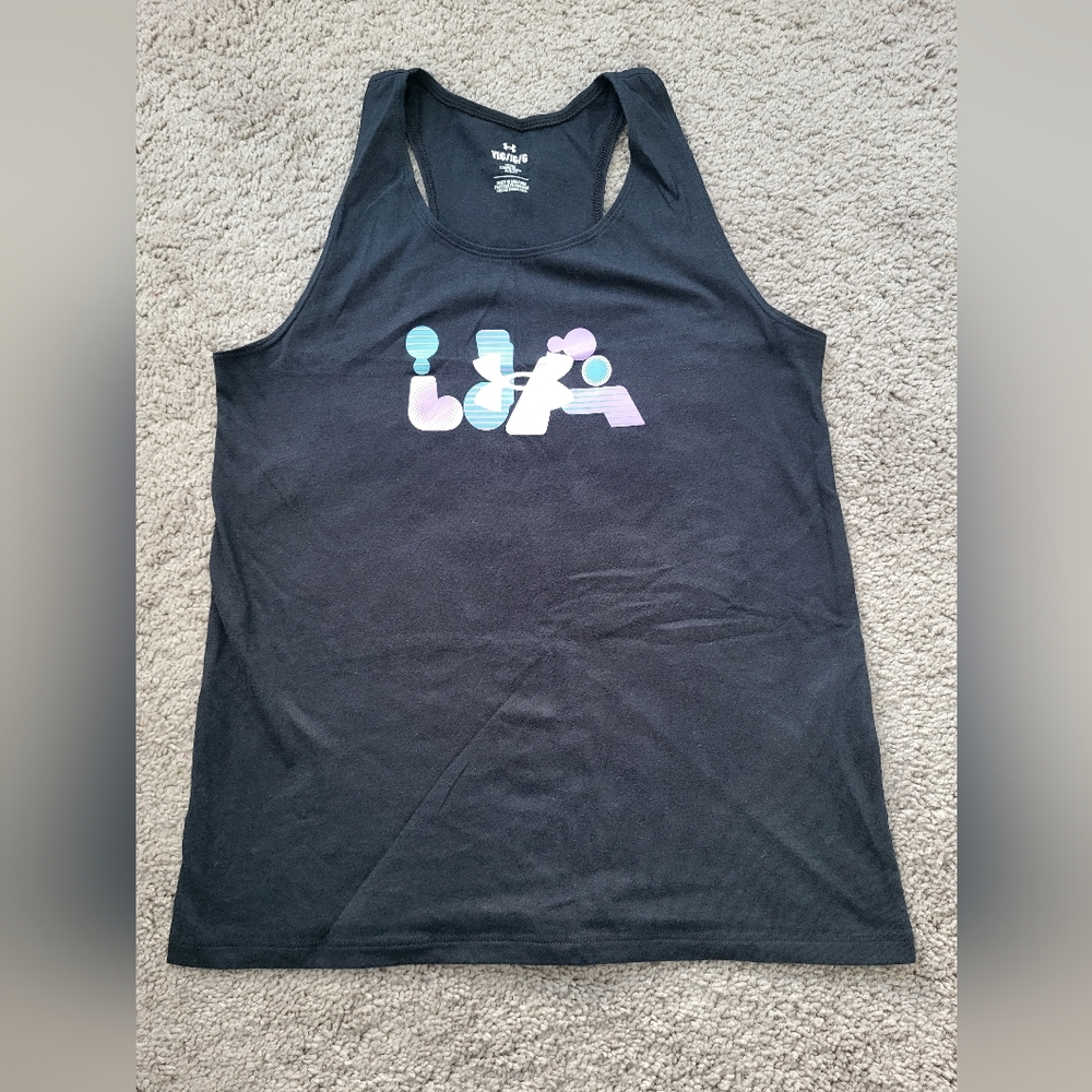 Under Armour Girls Black Tank Top with Pastel Logo